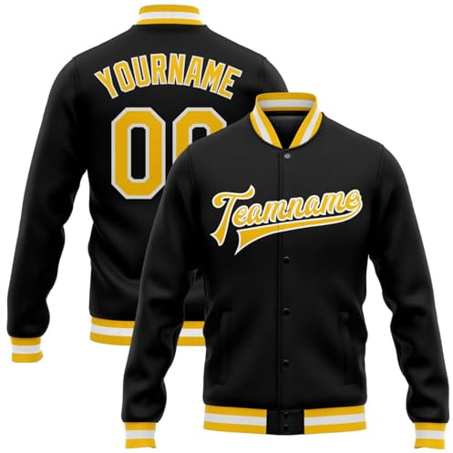 Generisch Herren Personalisierte Baseballjacke Baseball Jacke Oversize Bomberjacken College Jacke Langarm Baseballjacken Teenager Individuelle Namen Nummer Teamnamen (5-Yellow)