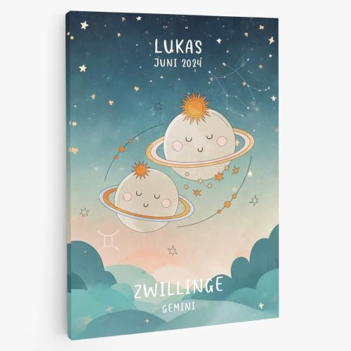 Personalisiertes Bild Kinderzimmer mit eigenem Namen Wanddeko Sternzeichen Zwillinge Kinderzimmer Babyzimmer Deko Für Jungen Mädchen Regal Personalisierte Geschenke Geburt Wandbild