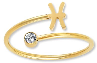 GD GOOD.designs Sternzeichen Ring Fische Gold mit Zirkoniastein für Damen - 18K vergoldeter Damenring aus 316L Edelstahl | Ring verstellbar (Ringgröße 52-60) und wasserfest - inkl. Geschenkbox