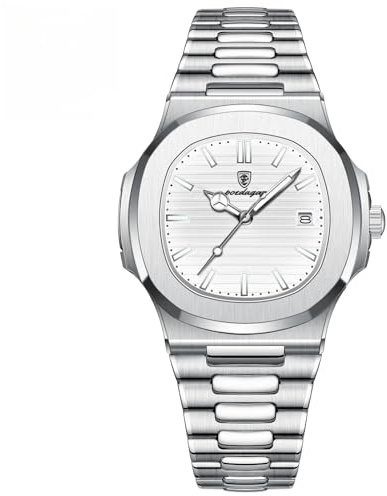 Poedagar Herren-Armbanduhr Mode Business Edelstahlband Quarz Herrenuhr Wasserdicht Leuchtend Datum Quadratische Herrenuhren, Modern