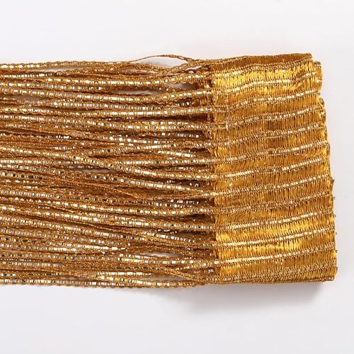 YKAFADE 2 Stück Fadenvorhang 100x200cm Fadengardine Fliegenvorhang Glitzer Türvorhang Fenstervorhänge Raumteiler Quaste Vorhänge für Zuhause Terrasse Schlafzimmer,Hochzeit,Restaurant -Gold