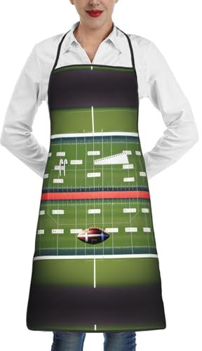 HDSKFNS American Football Feld- und Ball-Druck, Küchenschürze, Gartenschürze mit Tasche zum Kochen, Küche, Garten und Salon
