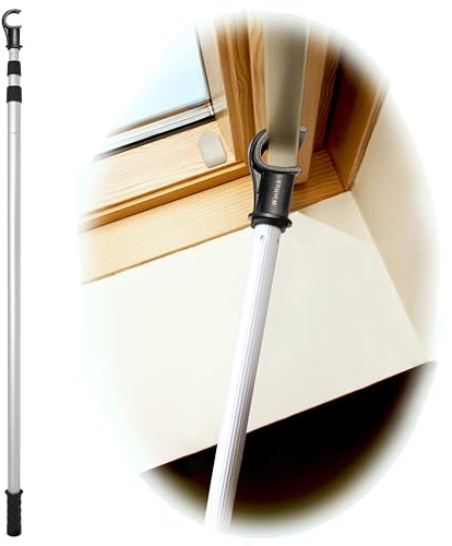 WinHux Palo Telescópico Abridor de Ventanas 1,2-3,0m Gran Alcance Aluminio Cierre Giratorio (Sin Control de Persianas), Varilla con Gancho Antideslizante, Compatible Velux Keylite Fakro