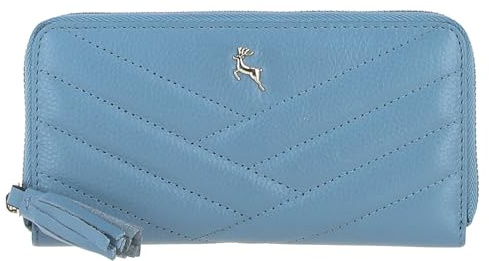 Ashwood Luxury Ladies’ Leather Purse – RFID-Protected Genuine Leather Wallet – Elegant Long Purse with 8 Card Slots, Zip Pocket & Gold Hardware – Secure, Stylish & Spacious: 32049 (Denim)
