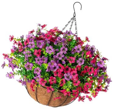 Fenteer Cesta de Flores Artificiales con Cadena para macetas Colgantes, para balcón, C
