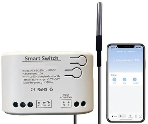 Kraslaw Smart Thermostat 1-Kanal WiFi + RF433 – Relais NO/NC, App-Steuerung TUYA Smart Life, mit externer Sonde