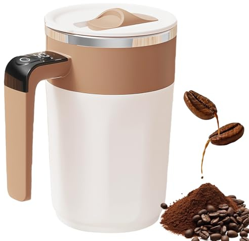 Taza de café automática con agitación automática eléctrica, taza de café de 380 ml con asa, taza térmica con indicador de temperatura, taza magnética de acero inoxidable 304, taza mezcladora para café