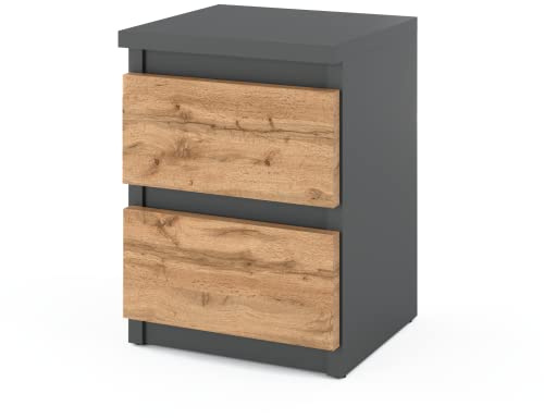 MRBLS_HOME Nachttisch Nachtschrank Nachtkommode 30 x 42,5 x 30,5 cm (B/H/T) - Schmale Kommode mit 2 Schubladen Schubladenschrank für Ihr Schlafzimmer (Grau Matt - Wotan)