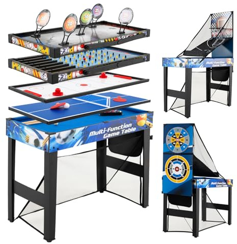 GOPLUS Mesa de Juegos 10 en 1, Juego Multifuncional con Billar, Hockey sobre Hielo, Tenis de Mesa, Baloncesto, Fútbol, Tiro con Arco y Pinball, Mesa Multifuncional con Accesorios Completos