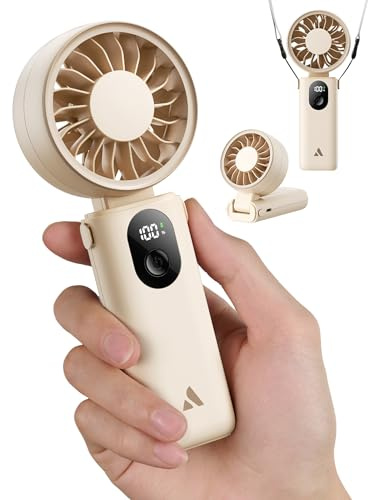 Aecooly Mighty Portable Handheld Fan,[20H Max Cooling],3 Flexible Modes | 5 Speeds Wind,Battery Level Display,USB Rechargeable Mini Personal Battery Powered,Gifts for Women,Travel-Beige