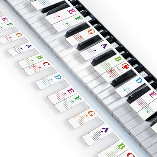 Piano Key Labels 61 Keys, Removable piano keyboard stickers | Piano Notes Guide, Multi-Color Bigger Bold Keyboard Letters for Beginners, Reusable Musical Label Silicone Strips