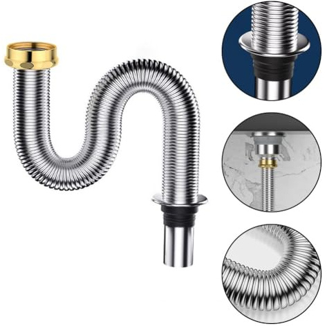 Helilyco Tubo di scarico per lavabo da bagno 80 100 cm flessibile sifone tubo di scarico per lavabo in acciaio inox