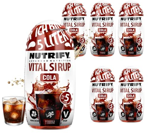 NUTRIFY Vital Drink Sirup Cola 6 x 65ml Getränkekonzentrat Squeeze Flasche für unterwegs - 1:80 ergibt 30 Liter Fertiggetränk