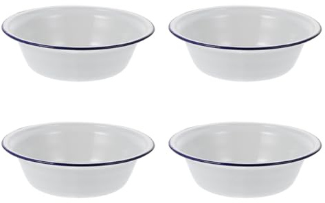 BAZEITFLOW 4Pcs Enamel Basins Deep Soup Bowls Sturdy Tableware for Home Meals and Outdoor Camping