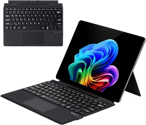 Sooguard Bluetooth Keyboard for Microsoft Surface Pro 11/10/9/8/X, 13 Inch Detachable Type Cover with 7-Color Backlit, Multi-Touch Trackpad, Pen Holder, Black