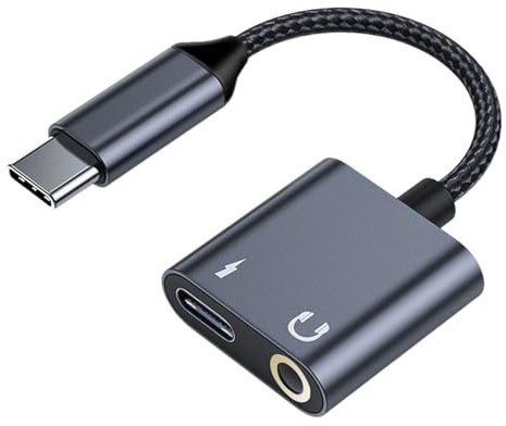 Adaptador tipo C para auriculares, dongle de audio USB C a conector de auriculares de 3,5 mm, adaptador de auriculares 2 en 1, cable USB tipo C de carga rápida, cable de audio para teléfonos y