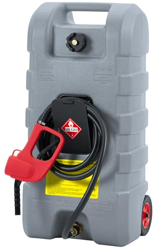 Bidone Benzina portatile 57L in HDPE,Tanica benzina su ruote con maniglia,Pompa manuale,Tubo 3m & Ugello,Flusso 7.5L/min,Serbatoio carburante portatile con valvola di arresto per benzina/diesel