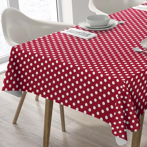 Wachstuch Tischdecke Abwaschbar Eckig 140 x 180 cm Punkte Rot