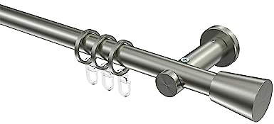 INTERDECO Gardinenstange 20 mm, moderne Vorhangstange aus Metall, Edelstahl-Optik, zur Wand- und Deckenmontage, Typ 10204611, 100 cm