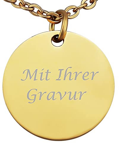 Hanessa Personalisierte Kette mit Gravur Edelstahl 47 cm mit Anhänger rund in gold - Personalisierte Halskette für Männer und Frauen - Personalisierter Schmuck Damen Herren