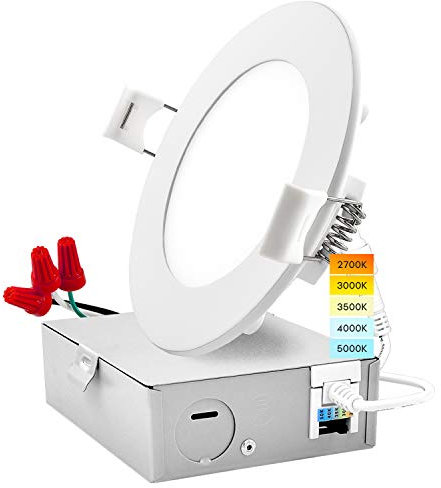 Luxrite 4 Inch Ultra Thin LED Recessed Light with Junction Box, 10W, CCT Color Selectable 2700K | 3000K | 3500K | 4000K | 5000K, Dimmable Wafer Lights, 750 Lumens, ETL & Energy Star, IC Rated