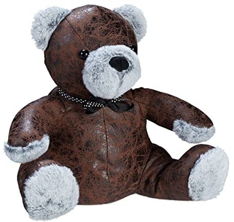 Relaxdays 2 x Türstopper Bär, dekorativer Türpuffer, Boden, stehend, gefüllt, innen, Deko, Kunstleder Türhalter, braun/grau
