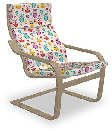 ABAKUHAUS Eulen Poäng Sessel Polster, Blumen Nostalgic Kinder, Sitzkissen mit Stuhlkissen mit Hakenschlaufe und Reißverschluss, Mehrfarbig