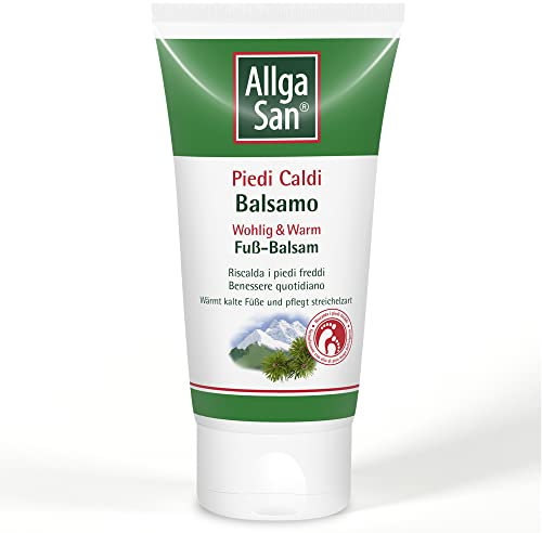 Allga San Warmes Fußbalsam – wärmende Fußcreme, 75 ml – Feuchtigkeitsspendend mit Mugo-Kiefernöl, Ingwer und Enzyan