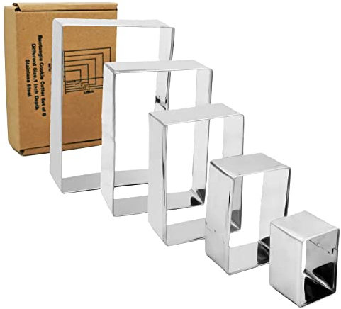 Antallcky Lot de 5 emporte-pièces rectangulaires en acier inoxydable - Moules à biscuits rectangulaires - Pour fondant, gâteau, pâtisserie, pâtisserie, moule profond - 2,5 cm de profondeur