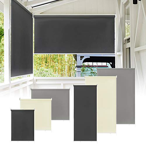 UISEBRT Estor enrollable para exteriores, toldo vertical, protección solar para balcón, exterior, protección UV, 180 x 140 cm, gris