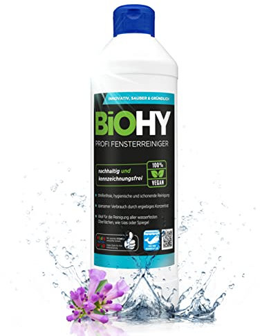 BiOHY Profi Fensterreiniger (500 ml) | Glasreiniger Konzentrat | für Fenstersauger geeignet | streifenfreie Reinigung von Glas-, Fenster- & Spiegelflächen | ideal für Haushalt & Auto