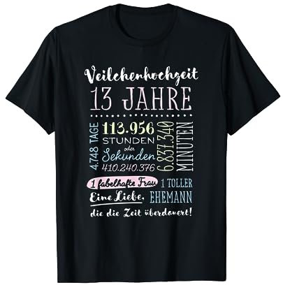 Veilchenhochzeit 13 Jahre Hochzeit Geschenke Mann Frau T-Shirt