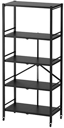 LMJ Espace de Rangement 5 tablettes Pliable Robuste Rayonnage Unité autoportant Polyvalent étagère Présentoir for sous-Sol, Cuisine et Garage, Noir Étagère