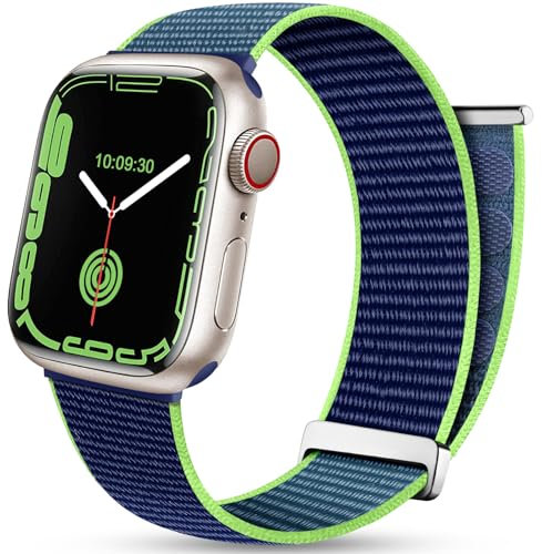Mastten Bracelet Sport Compatible Avec Bracelet Apple Watch 38mm 40mm 41mm 42mm(Serie 10), Nylon Hommes Femmes Bracelets de TresséS RéGlables Pour iWatch Series 10 9 8 SE 7 6 5 4 3 2 1, BleuCitronVert