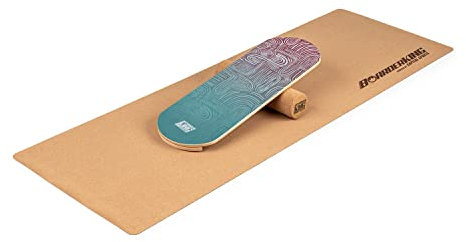 BoarderKING Indoorboard - Balance Board für Indoor-Surfen und Skaten, Gleichgewichtsboard für NeuroMuscular Response Training, inkl. Schutzmatte, 100 mm x 33 cm (∅ x L), blau-rot