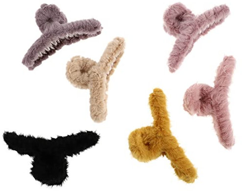 MILISTEN 6 Stücke Faux Pelz Haar Klauenklumpen Plüsch Bananen Haarklammern Nonlip Große Haarklammern Winter Flauschige Klaue Haarnadeln für Frauen Und Mädchen Haarschmuck (Sortierte Farbe)