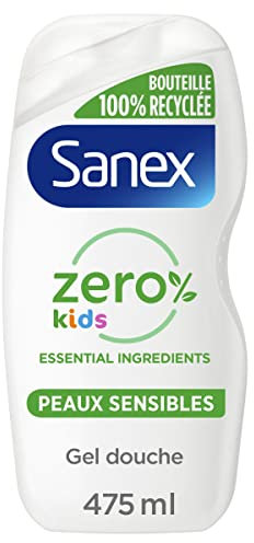 SANEX - Gel douche Zéro % Kids - Gel Douche Enfant - Corps et Cheveux - Biodégradable et Vegan, Blanc, 1 Piece, 475 ml