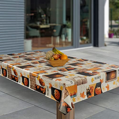 laro Wachstuch-Tischdecke Abwaschbar Garten-Tischdecke Wachstischdecke PVC Plastik-Tischdecken Eckig Meterware Wasserabweisend Abwischbar, Muster:Halloween Kürbis Blätter Herbst, Größe:80x80