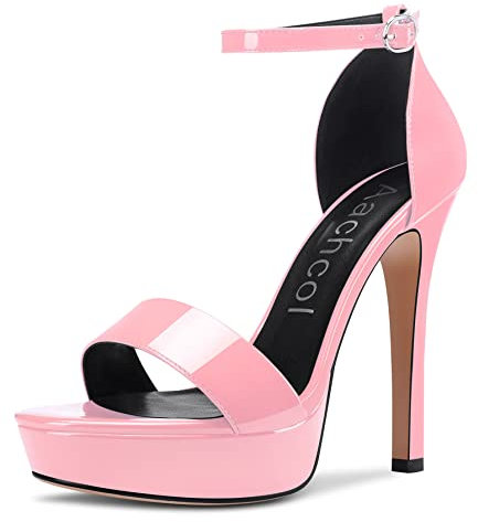 Aachcol Donna Cinturino alla Caviglia Sandali Aperte sulla Punta Spillo Alto High Tacco Heel Feste Rosa Verniciata 11 CM 40 EU