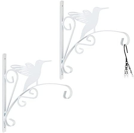 Relaxdays Blumenampel Halterung, 2er Set, Vogel, Wandmontage, HBT: 30x29,5x2 cm, Ampelhaken außen u. innen, Eisen, weiß