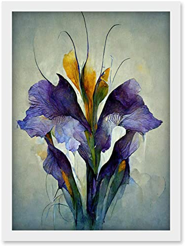 Doppelganger33 LTD Iris Bouquet Modern Watercolour Artwork Framed Wall Art Print A4
