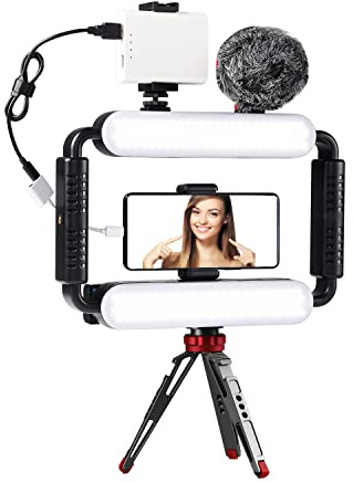 GVM Great Video Maker Gimbal Stabilizer Phone Light Kit for iPhone, Smartphone, and Cameras, 5600K LED Equipment with Microphone &Tripod Accessories for Recording, Live Streaming, YouTube, TikTok