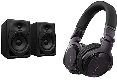 Pioneer DJ DM-50D 5 Desktopmonitorsystem (schwarz) One Size & HDJ-CUE1, DJ Kopfhörer, Schwarz