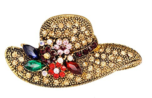 Yurosiay Broche en Forme de Chapeau de Soleil Vintage Alliage Broche Femme Fait à la main Colore Fleur Broche en cristal Dorée Broche en Strass Pour vêtements écharpes blazers