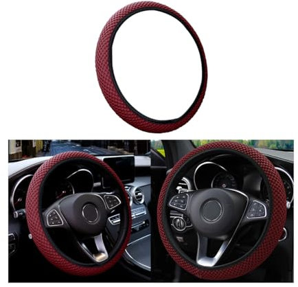 CGEAMDY Universeller Lenkradbezug für Auto, Durchmesser 37 – 38 cm, elastischer Lenkradbezug, atmungsaktive Mikrofaser aus Eisseide, rutschfest, geruchlos (Burgunderrot)