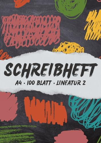 Schreibheft A4: Lineatur 2 | liniert | 4 Linien pro Zeile | 4 mm/4 mm/4 mm | 100 Seiten | ab 2. Klasse | Schulheft DIN A4