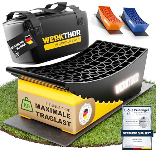 WERKTHOR Auffahrkeile – [2er Set] bewährte Auffahrkeile für Wohnmobil, Wohnwagen & Anhänger | kinderleichtes & Stufenfreies Nivellieren [<13,5t] – Für jeden Untergrund | inkl. Transporttasche…