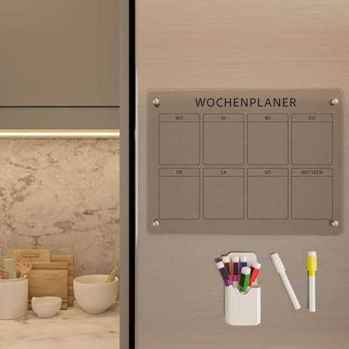 Wunsch Kalender - personalisierter magnetischer Kühlschrankplaner - Wochenplaner - wiederverwendbarer Kalender aus Acrylglas - Jederzeit abwischbar - Hingucker für jeden Raum