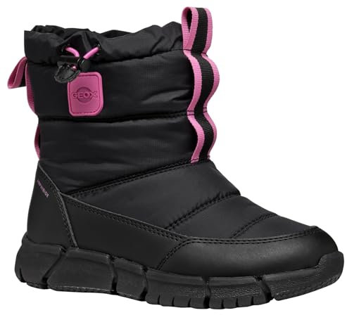 Geox J FLEXYPER Girl B AB, Scarpone da Neve, Black/Fluo Fuchsia, 38 EU