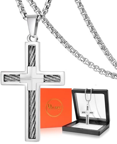 DXIUORF Kreuz Halskette für Männer Frauen, Edelstahl-Draht wickeln Kreuz Anhänger mit 24inch Kette, Kreuz Halskette Geschenke